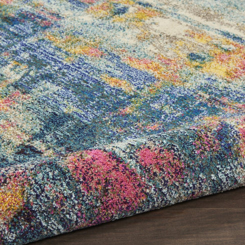 2' X 6' Blue And Yellow Abstract Power Loom Non Skid Area Rug